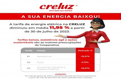 ANEEL autoriza baixa nas tarifas da Creluz