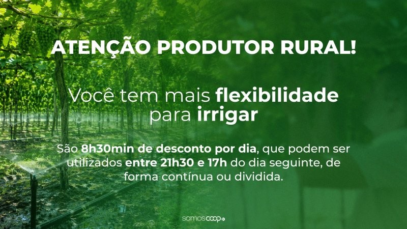Produtores rurais ganham mais flexibilidade para irrigação com tarifa reduzida